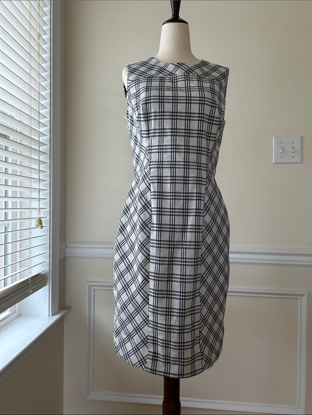 Brooks Brothers Navy and White Plaid Sleeveless Sheath Dress